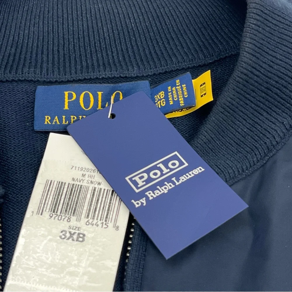 Polo Ralph Lauren Cotton Hybrid Full Zip Sweater Navy Blue Bomber Jacket 3XB NEW